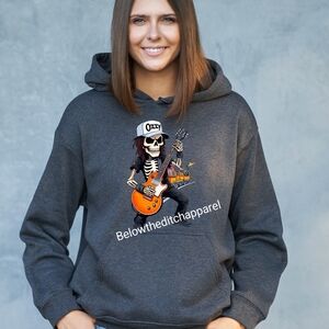 Graphic Hoodie with Skeleton Guitarist